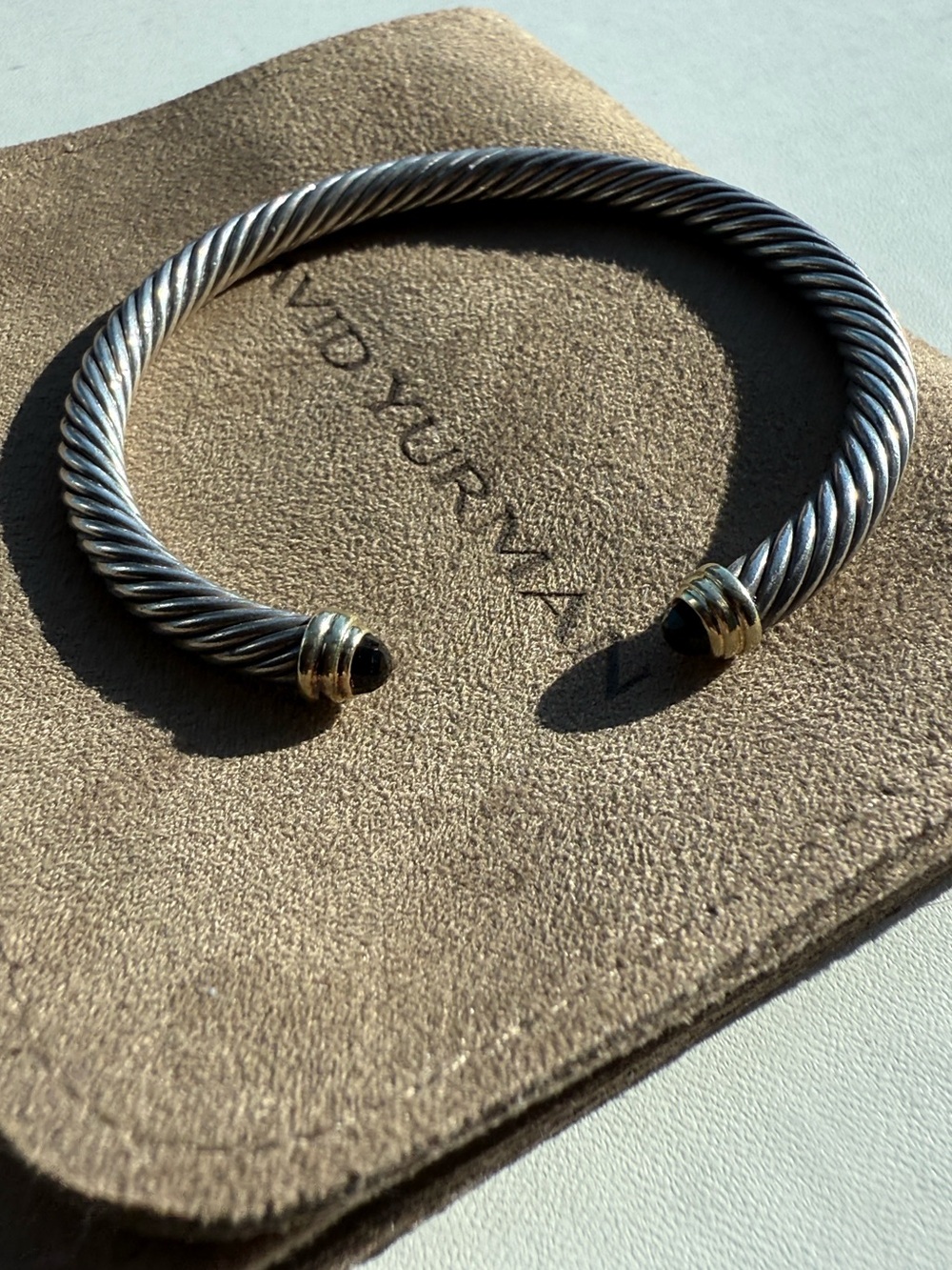 David Yurman Classic Cable Bracelet Sterling Silver & 14K Gold w Black Onyx, 5mm
